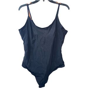 Pinsy Black Bonded Spaghetti Thong Scoop Shape-suit Bodysuit Size 1X